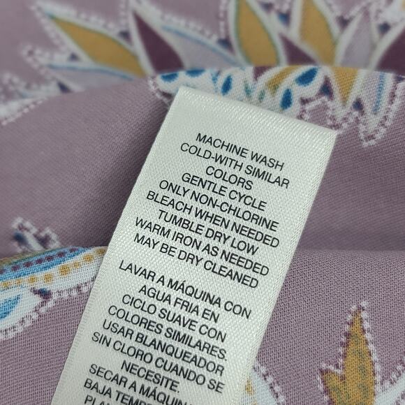 Chicos Top Blouse Mauve Paisley Floral 1 Med Purple Blue Jacobean Bouquet Ruffle - Picture 4 of 12